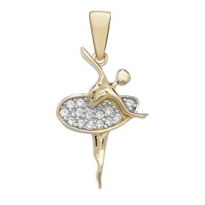 Ballerina Charm or Pendant set with Cubic Zirconia in Yellow Gold