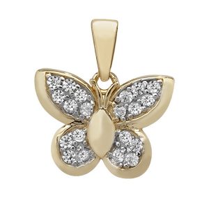 Butterfly Charm or Pendant set with Cubic Zirconia in Yellow Gold