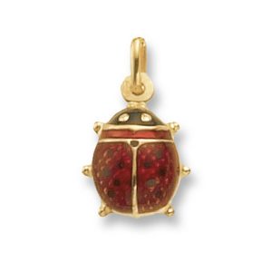 Medium Gold Lady Bird Charm or Pendant with Red Enamel Detailing