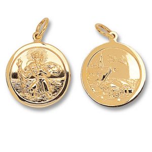 Round Double Sided St Christopher Pendant in Yellow Gold