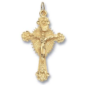 9ct Yellow Gold Decorative Patterned Crucifix Cross Pendant