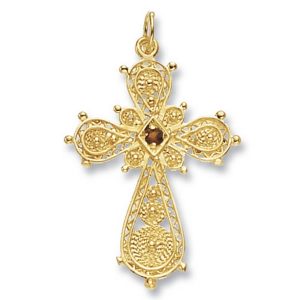Very Ornate 9ct Yellow Gold Decorative Patterned Cross Pendant