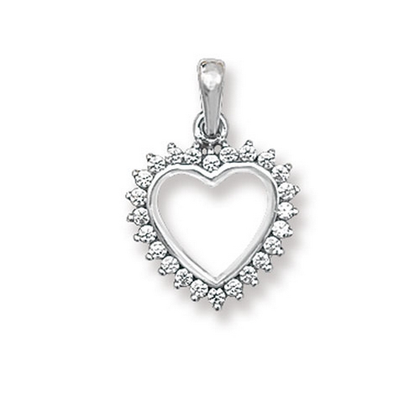 Fancy Open Heart Pendant in White Gold | Hockley Jewellers