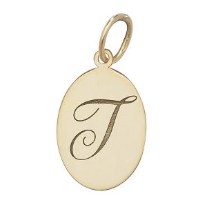 Initial T Gold Oval Pendant
