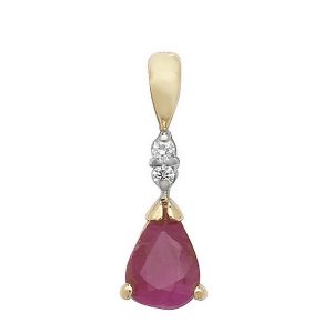 Pear Shaped Ruby Drop Pendant in 9ct Yellow Gold