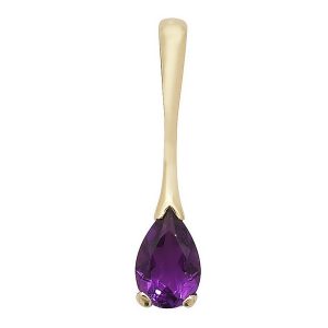 Oval Cut Claw Set Amethyst Long Drop Pendant in 9ct Yellow Gold