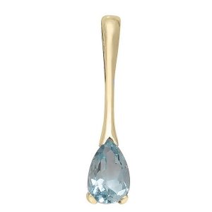 Oval Cut Claw Set Blue Topaz Long Drop Pendant in 9ct Yellow Gold