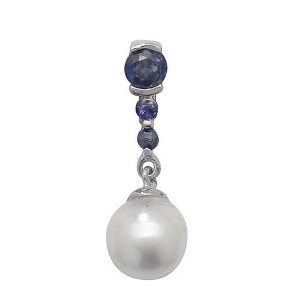 Sapphire and Pearl Drop Pendant in 9ct White Gold