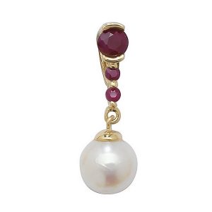 Ruby and Pearl Drop Pendant in 9ct Yellow Gold