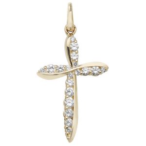 Contemporary Designed Cubic Zirconia Embellished Gold Cross Pendant