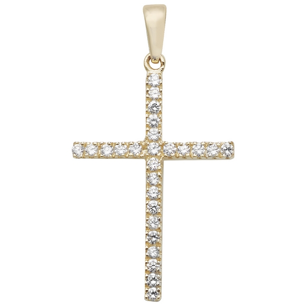 Cubic Zirconia Gold Cross Pendant | Hockley Jewellers