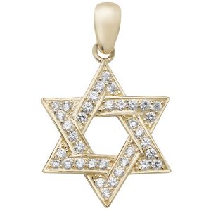 Cubic Zirconia Decorated Star of David Pendant in Yellow Gold
