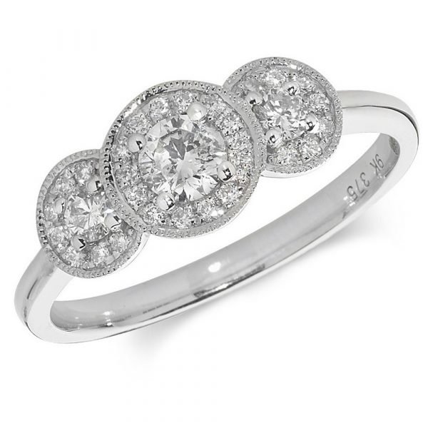 Trilogy Design Cluster Diamond Ring in 9ct White Gold (0.45ct)