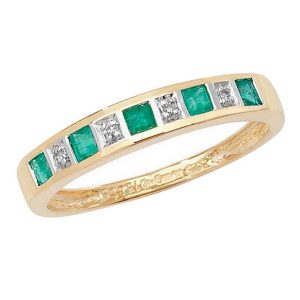 Half Eternity Style Emerald and Diamond 9ct Yellow Gold Ring