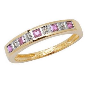 Half Eternity Style Pink Sapphire and Diamond 9ct Yellow Gold Ring