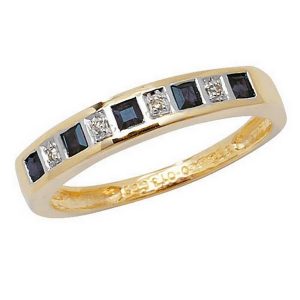 Half Eternity Style Sapphire and Diamond 9ct Yellow Gold Ring
