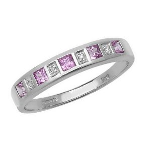 Half Eternity Style Pink Sapphire and Diamond 9ct White Gold Ring