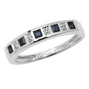 Half Eternity Style Sapphire and Diamond 9ct White Gold Ring