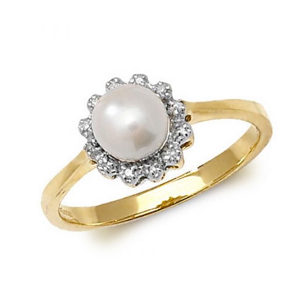 Diamond and Fresh Water Pearl Ring in 9ct Yellow Gold (0.04ct)