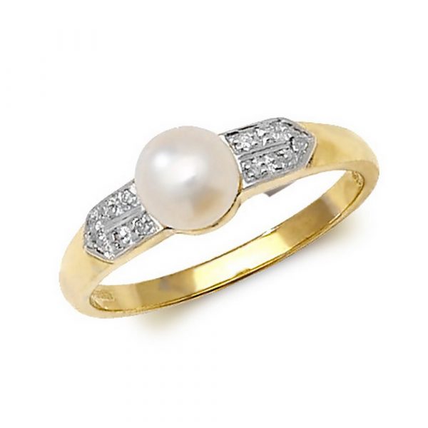 Diamond and Fresh Water Pearl Ring in 9ct Yellow Gold (0.03ct)