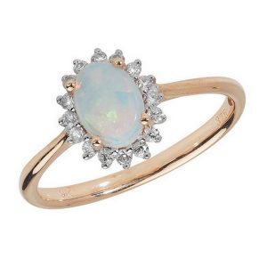 Diamond and Oval Opal Cluster Ring in 9ct Yellow Gold