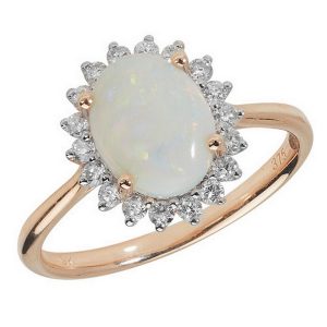 Diamond and Oval Opal Cluster Ring in 9ct Yellow Gold