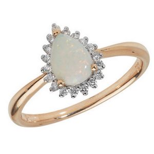 Diamond and Pear Shaped Opal Cluster Ring in 9ct Yellow Gold