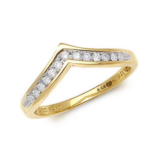 Channel Set Wishbone Style Ladies Diamond Ring in 9ct Yellow Gold (0.15ct)