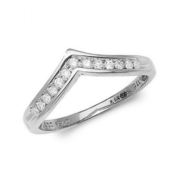 Channel Set Wishbone Style Ladies Diamond Ring in 9ct White Gold (0.15ct)