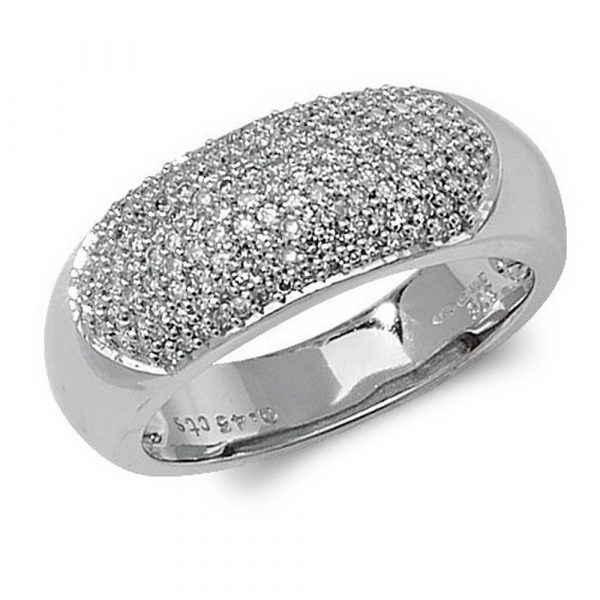 Dome Shaped Pave Set Diamond Ring in 9ct White Gold (0.45ct)
