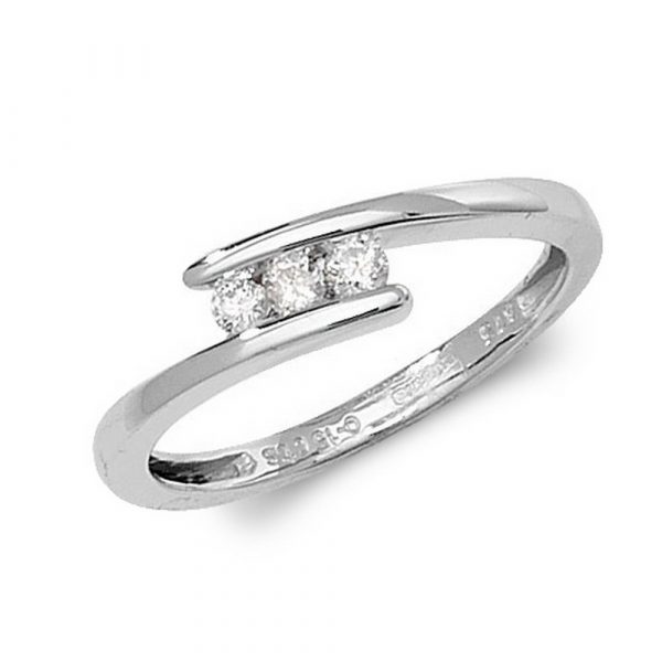 Three Stone Diamond Crossover Ring in 9ct White Gold (0.15ct)