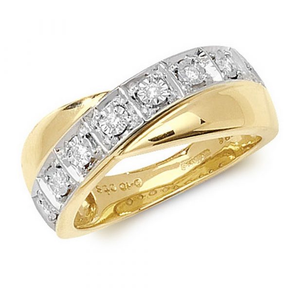 Crossover Diamond Ring/Band in 9ct Yellow Gold (0.10ct)
