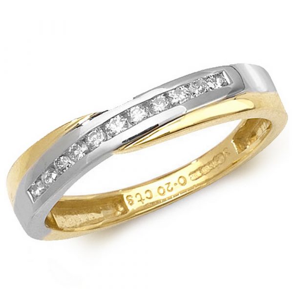 Two Tone Gold Diamond Crossover Ring in 9ct Yellow and White Gold (0.20ct)