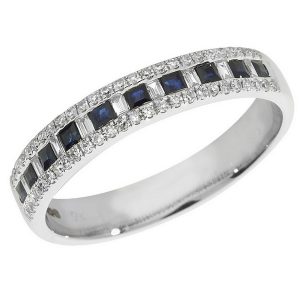 Half Eternity Style Princess Cut Sapphire and Baguette Diamond 9ct White Gold Ring