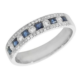 Half Eternity Style Princess Cut Sapphire and Round Diamond 9ct White Gold Ring