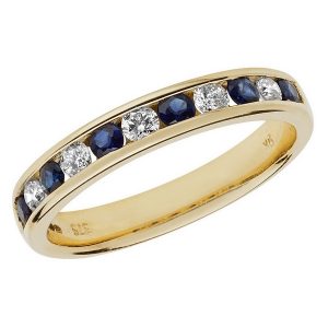 Half Eternity Style Round Cut Sapphire and Round Diamond 9ct Yellow Gold Ring