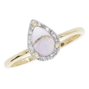 Amethyst Pear Shaped Cabochon and Diamond Dress Ring in 9ct Yellow Gold