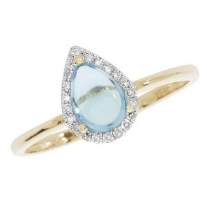 Blue Topaz Pear Shaped Cabochon and Diamond Dress Ring in 9ct Yellow Gold