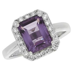 Amethyst and Diamond Cluster Ring in 9ct White Gold