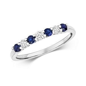 Claw Set Round Sapphire and Diamond Half Eternity Style Ring in 9ct White Gold