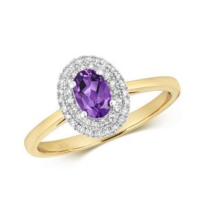 Diamond and Fancy Oval Cut Centre Set Amethyst Cocktail Ring in 9ct Yellow Gold