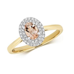 Diamond and Fancy Oval Cut Centre Set Morganite Cocktail Ring in 9ct Yellow Gold