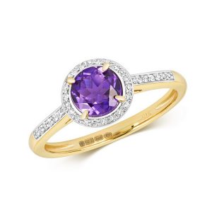 Diamond and Fancy Round Cut Centre Set Amethyst Cocktail Ring in 9ct Yellow Gold