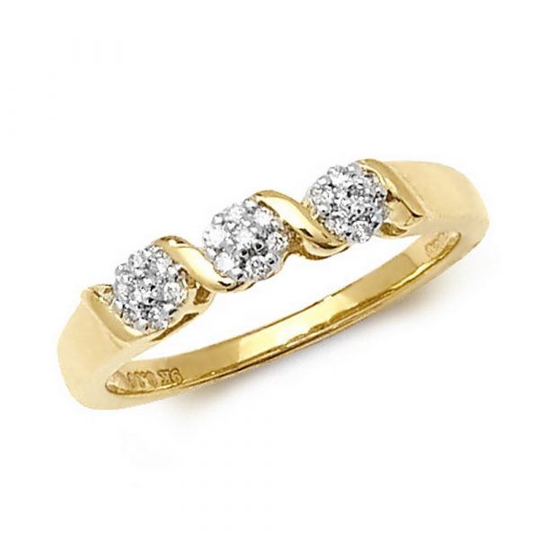 Diamond Crossover Cluster Ring in 9ct Yellow Gold (0.16ct)