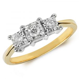 Trilogy Style Illusion Plate Set Diamond Ring in 9ct Yellow Gold (0.15ct)