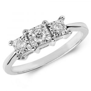 Trilogy Style Illusion Plate Set Diamond Ring in 9ct White Gold (0.15ct)