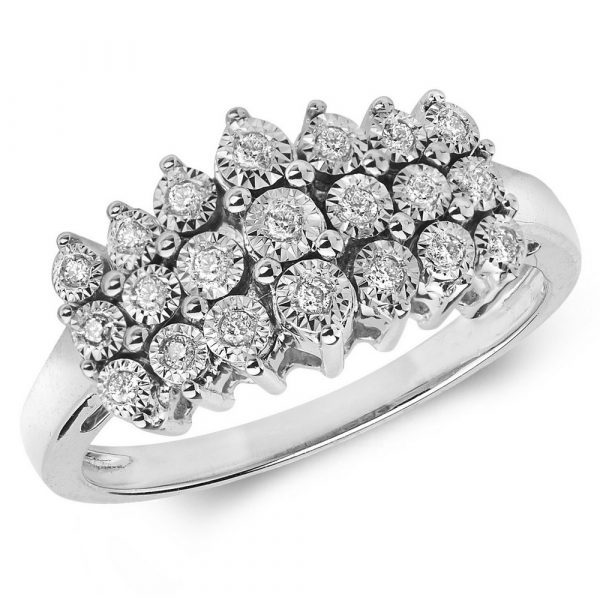 Three Row Illusion Set Diamond Ring in 9ct White Gold (0.11ct)