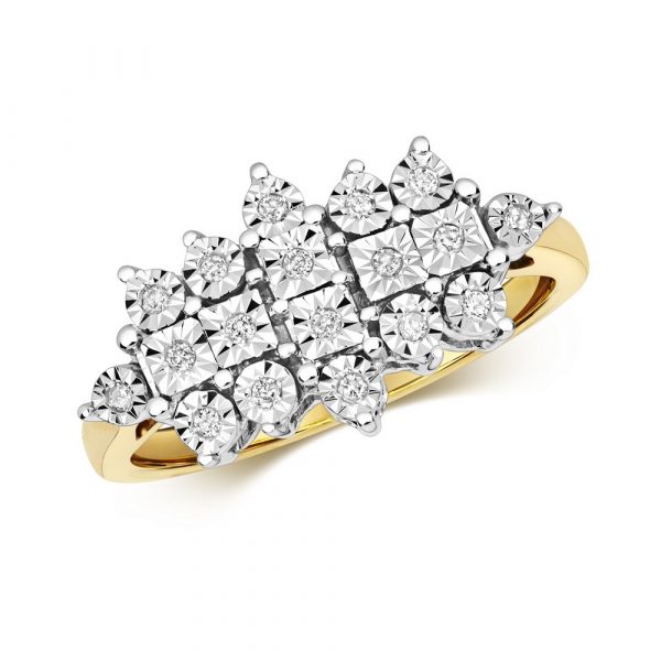 Diamond Illusion Set Cluster Ring in 9ct Yellow Gold (0.10ct)