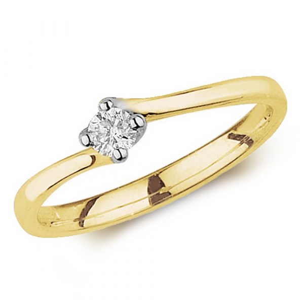 Solitaire Diamond Ring with Twisted Shoulders in 9ct Yellow Gold (0.10ct)
