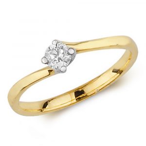 Solitaire Diamond Ring with Twisted Shoulders in 9ct Yellow Gold (0.15ct)